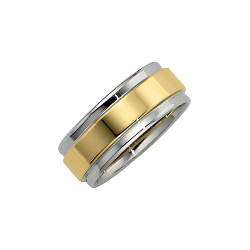 7.5mm Two Tone Comfort Fit Grooved Edge Band in 14k Gold, Item R10241 by The Black Bow Jewelry Co.