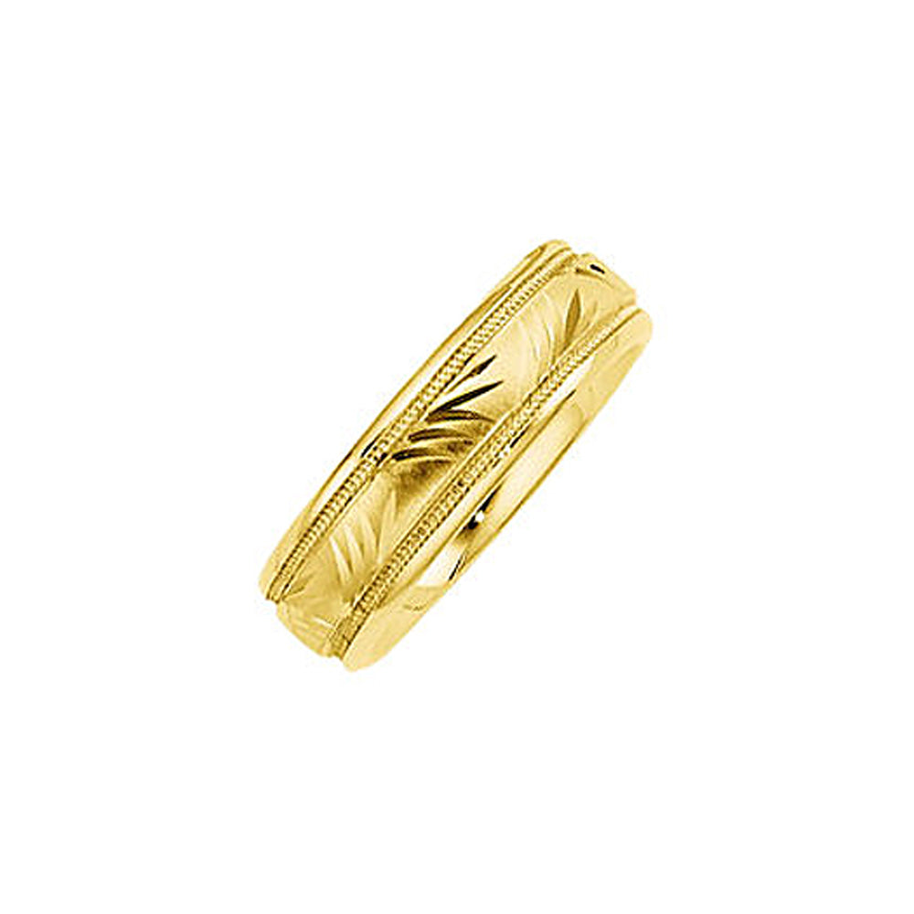 6mm Comfort Fit Engraved Design Band in 14k Yellow Gold, Item R10243 by The Black Bow Jewelry Co.