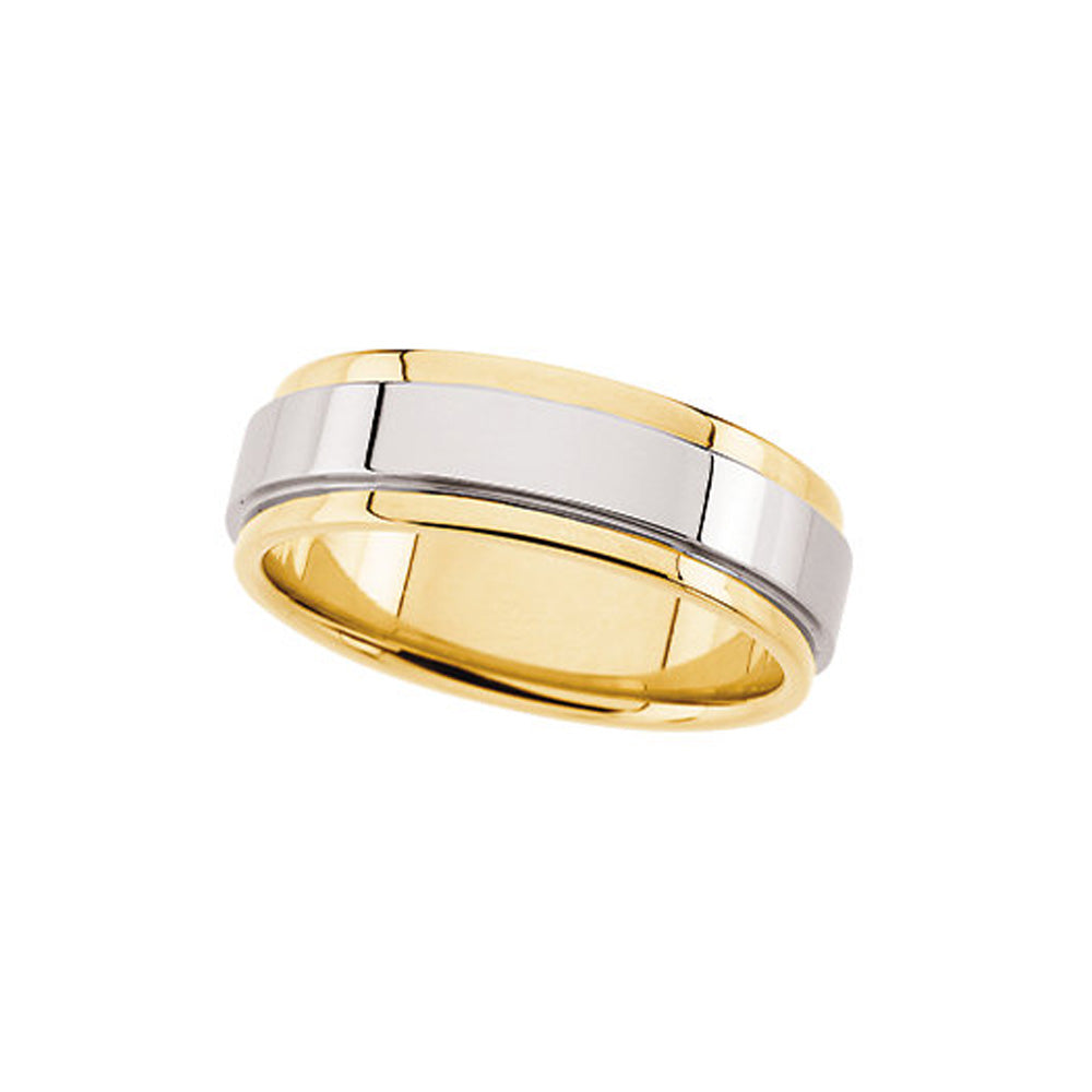 7.5mm Comfort Fit Grooved Edge Band in 14k Two Tone Gold, Item R10244 by The Black Bow Jewelry Co.