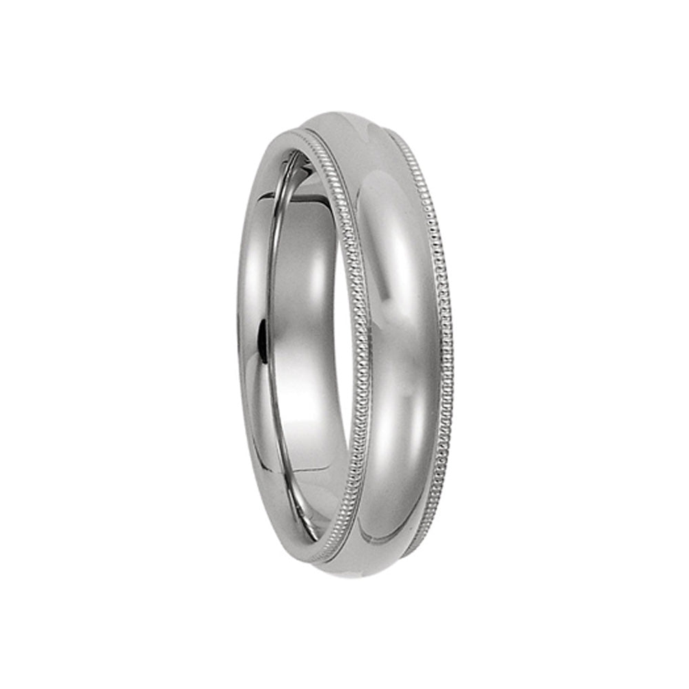 5mm Milgrain Edge Comfort Fit Domed Band in Platinum, Item R10267 by The Black Bow Jewelry Co.