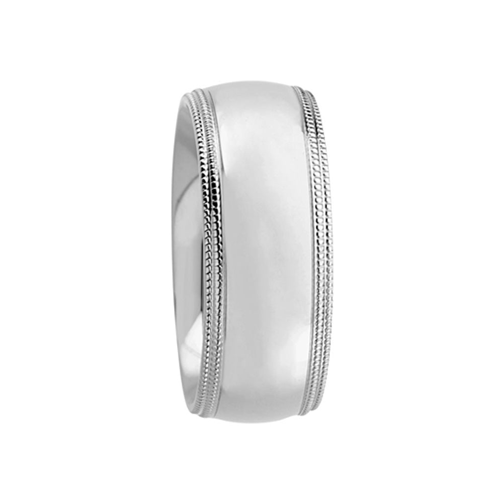 8mm Double Milgrain Comfort Fit Domed 14k White Gold Band, Item R10278 by The Black Bow Jewelry Co.