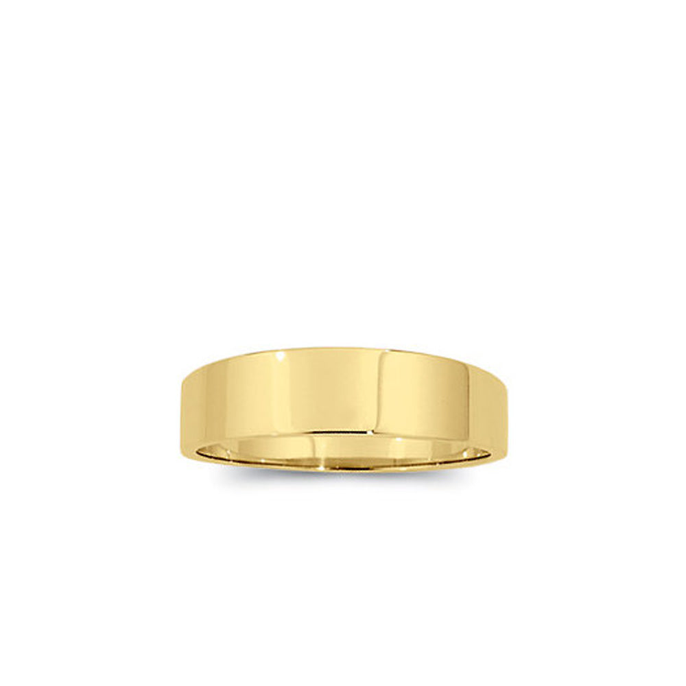 4mm Flat Tapered Wedding Band in 14k Yellow Gold, Item R10298 by The Black Bow Jewelry Co.