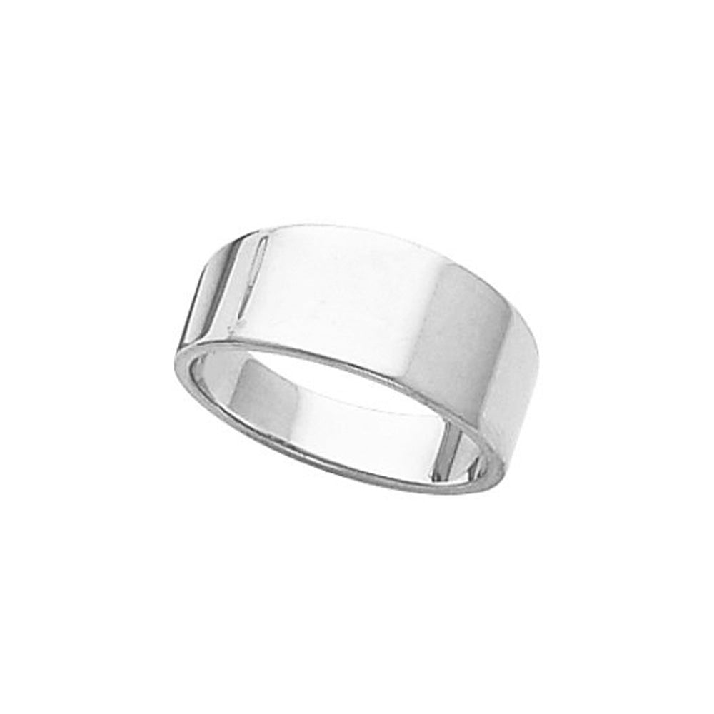 8mm Flat Tapered Wedding Band in 14k White Gold, Item R10305 by The Black Bow Jewelry Co.