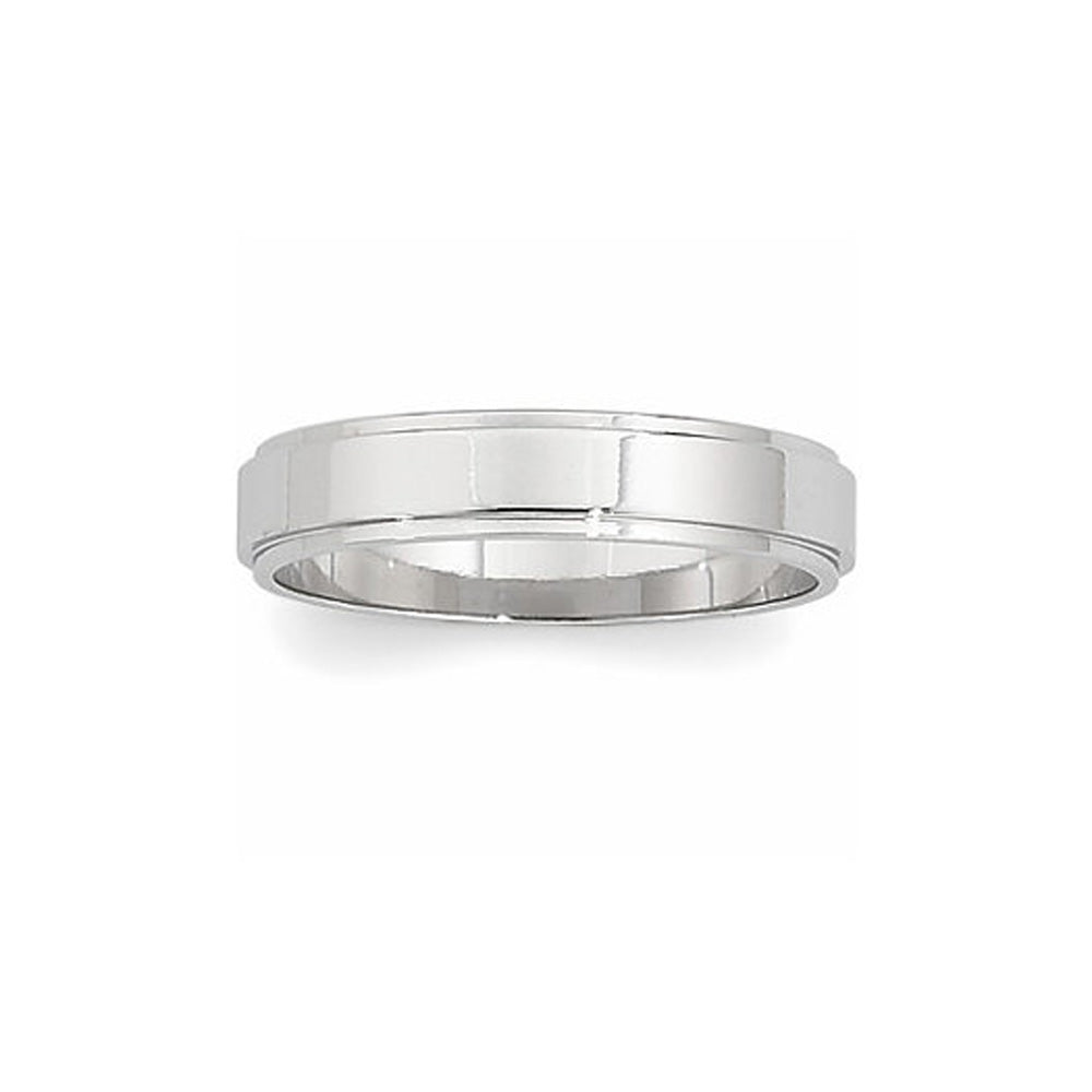 4mm Flat Ridged Edge Wedding Band in 14k White Gold, Item R10321 by The Black Bow Jewelry Co.