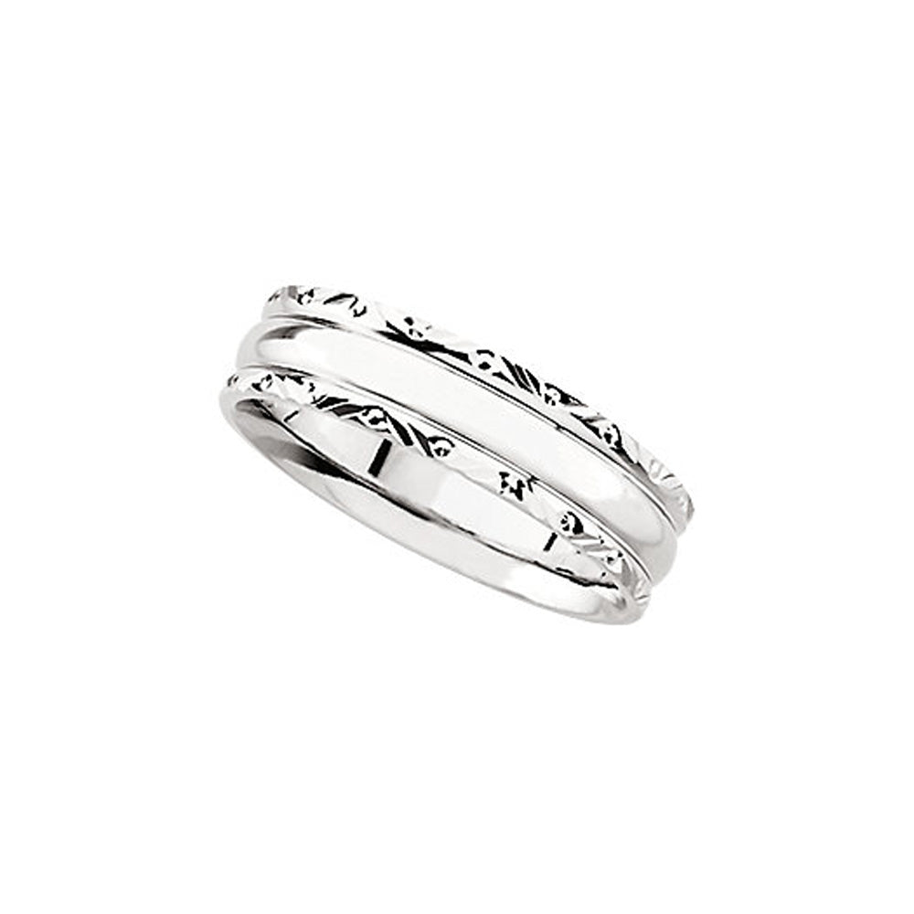 6mm Domed Carved Edge Comfort Fit Band in 14k White Gold, Item R10341 by The Black Bow Jewelry Co.