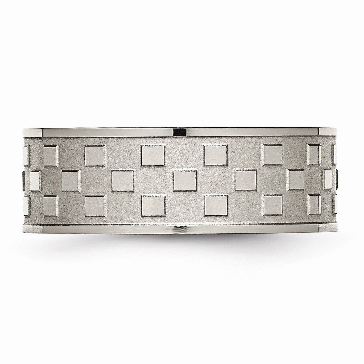 Alternate view of the Titanium 8mm Satin and Polished Checkered Comfort Fit Band by The Black Bow Jewelry Co.