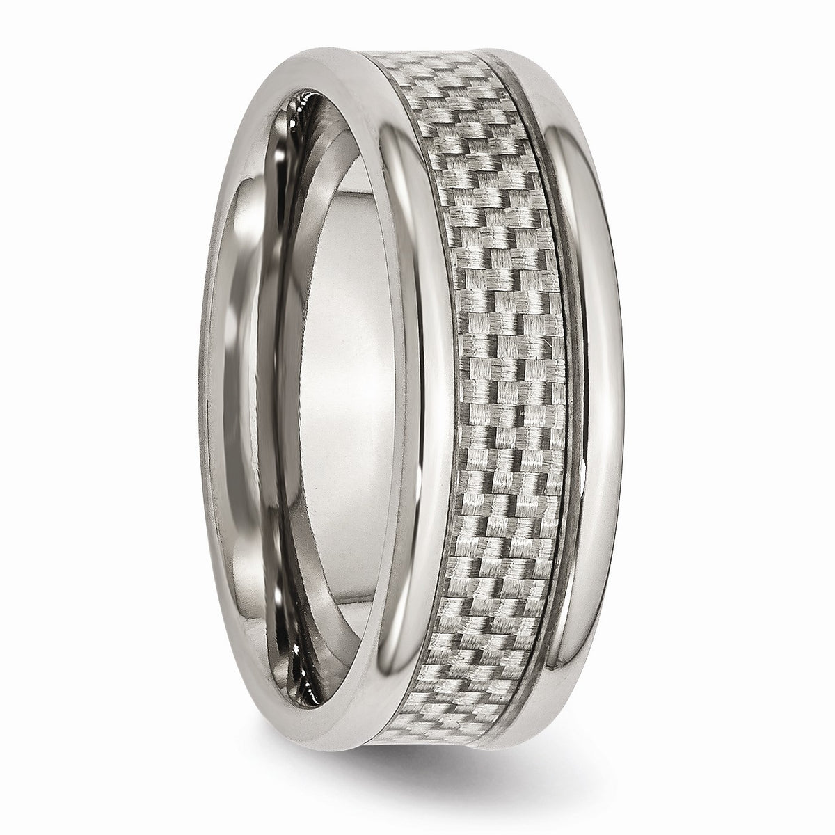 Alternate view of the 8mm Polished Titanium and Gray Carbon Fiber Comfort Fit Band by The Black Bow Jewelry Co.