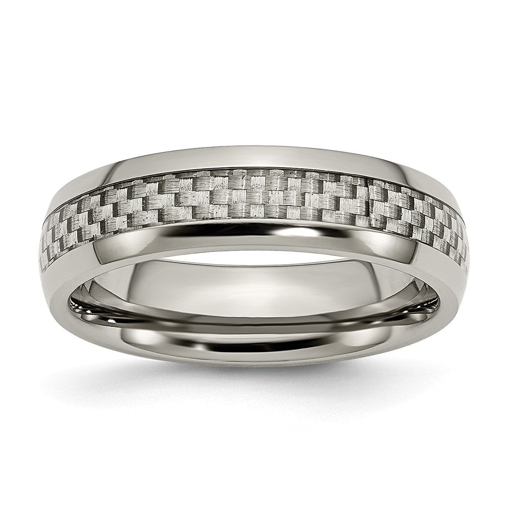 6mm Titanium and Gray Carbon Fiber Domed Polished Band, Item R10385 by The Black Bow Jewelry Co.