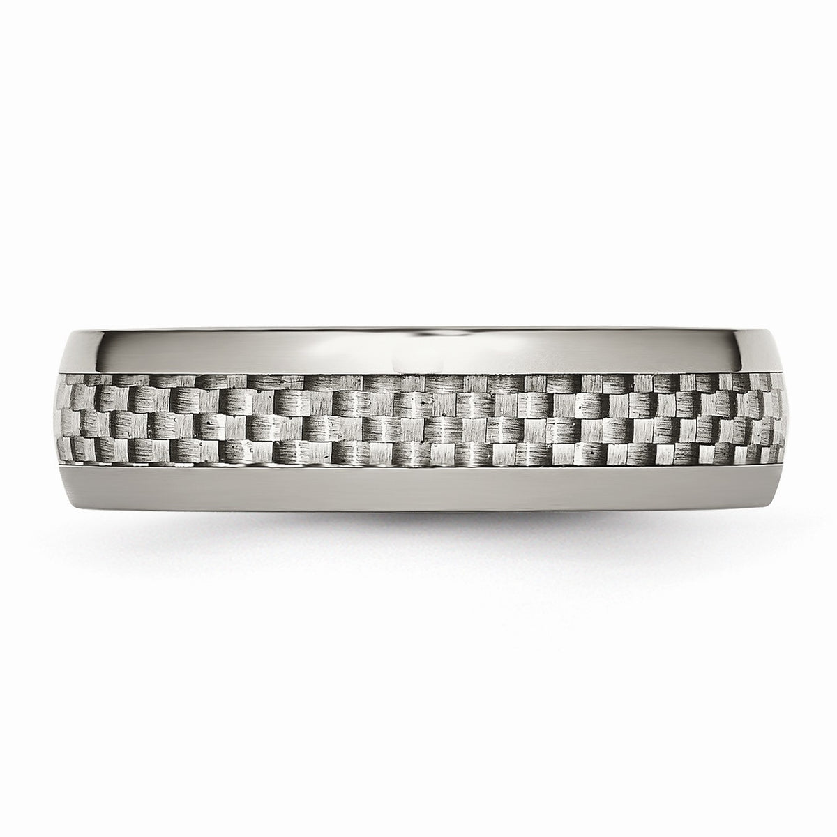 Alternate view of the 6mm Titanium and Gray Carbon Fiber Domed Polished Band by The Black Bow Jewelry Co.