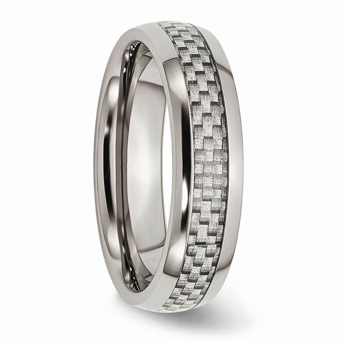Alternate view of the 6mm Titanium and Gray Carbon Fiber Domed Polished Band by The Black Bow Jewelry Co.