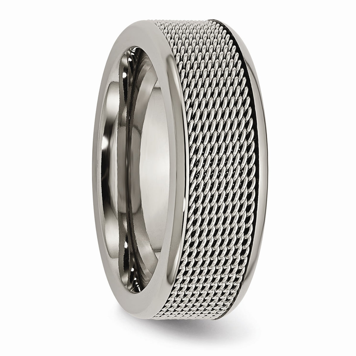 Alternate view of the 8mm Titanium and Stainless Steel Polished Mesh Band by The Black Bow Jewelry Co.