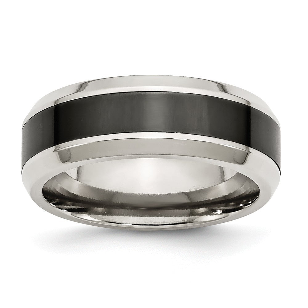 7.5mm Polished Stainless Steel and Black Ceramic Beveled Band, Item R10392 by The Black Bow Jewelry Co.
