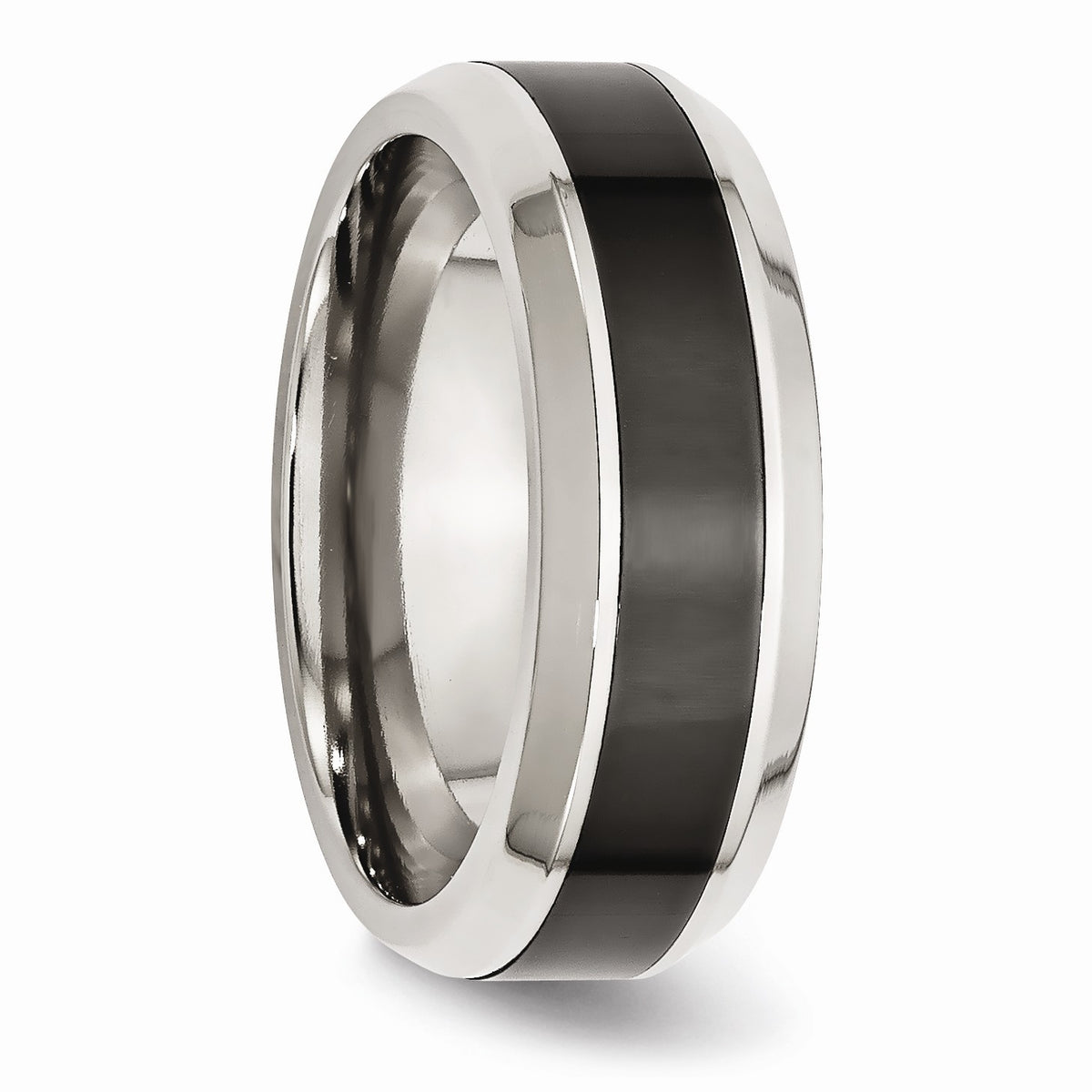 Alternate view of the 7.5mm Polished Stainless Steel and Black Ceramic Beveled Band by The Black Bow Jewelry Co.