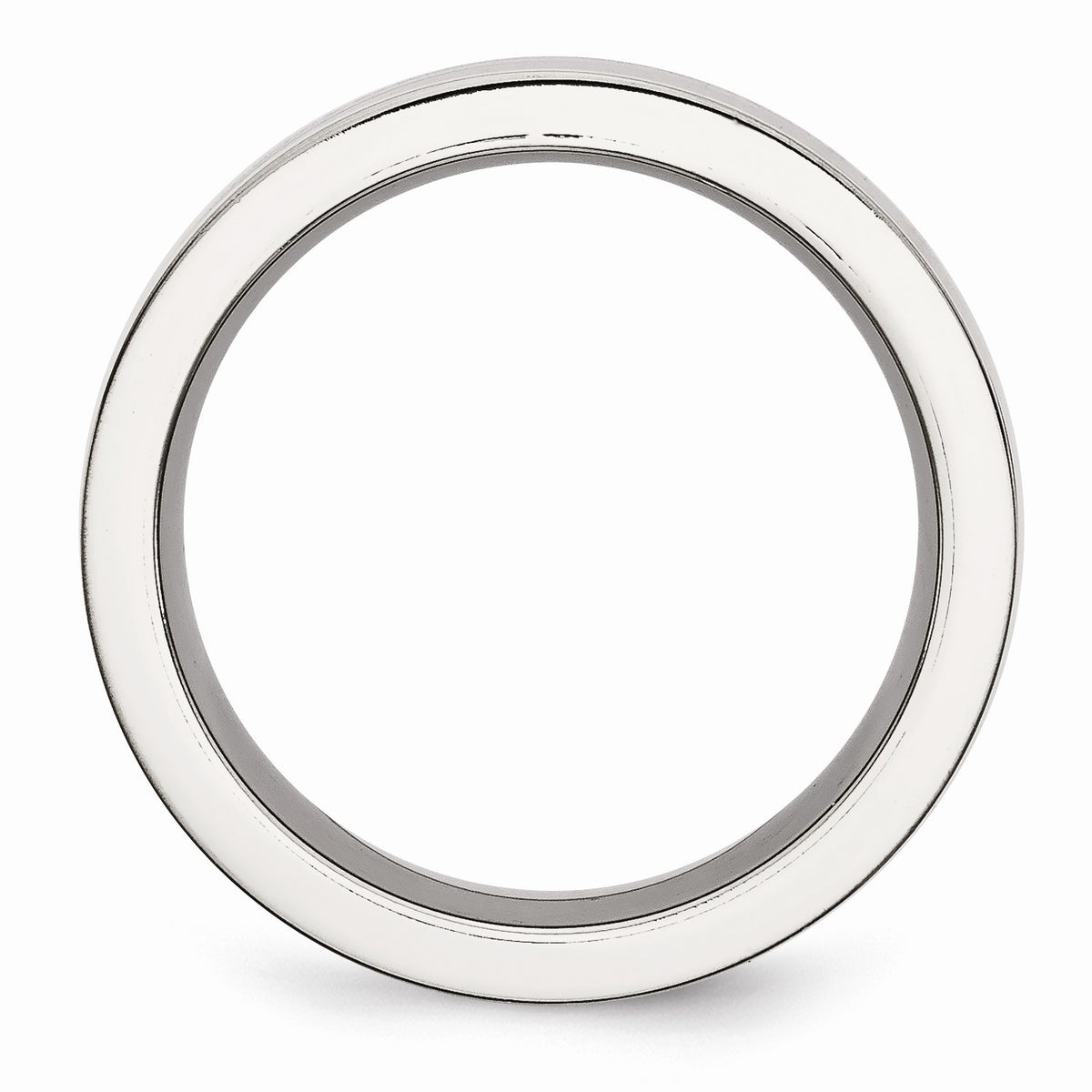 Alternate view of the 8mm Polished Stainless Steel and Black Ceramic Flat Band by The Black Bow Jewelry Co.