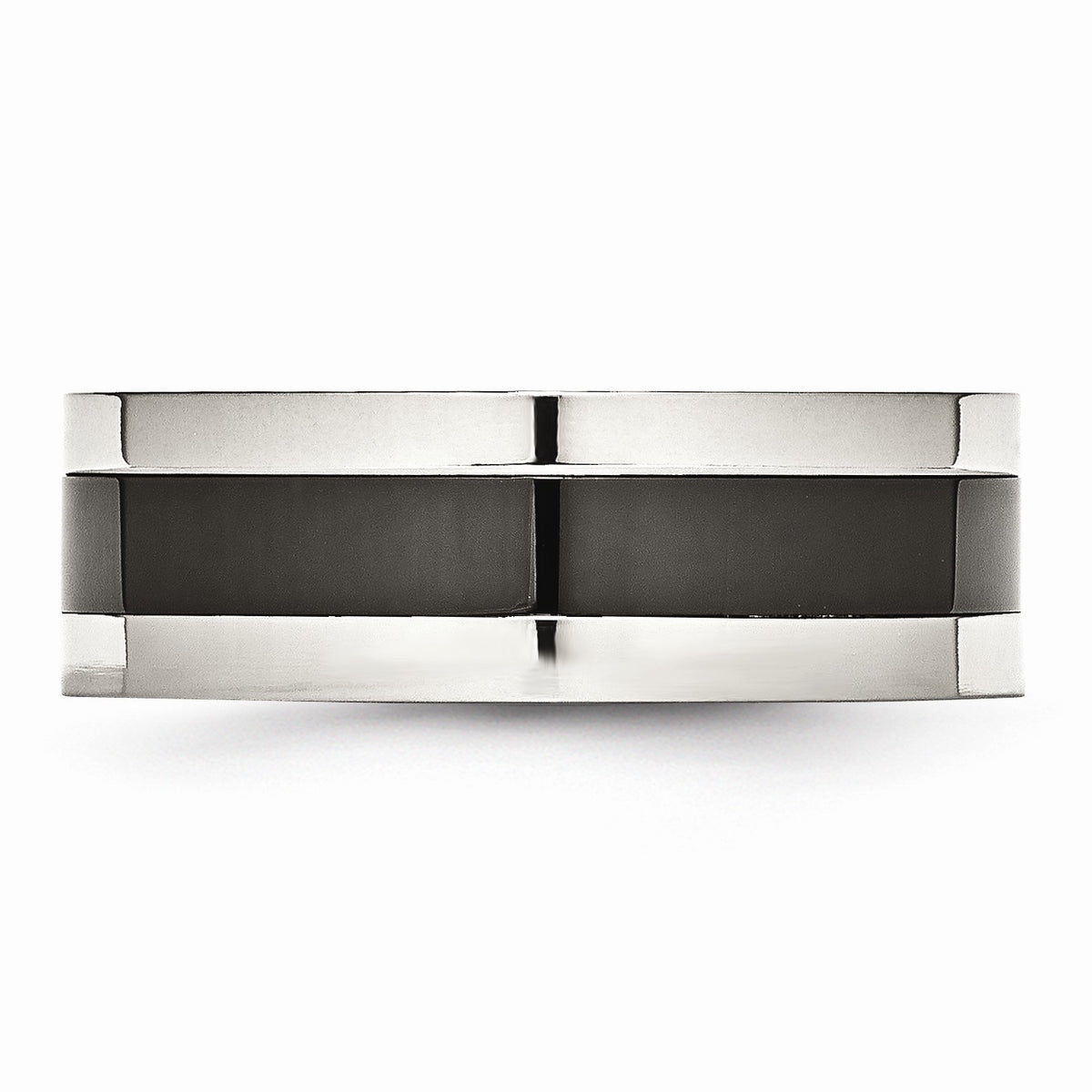 Alternate view of the 8mm Polished Stainless Steel and Black Ceramic Flat Band by The Black Bow Jewelry Co.