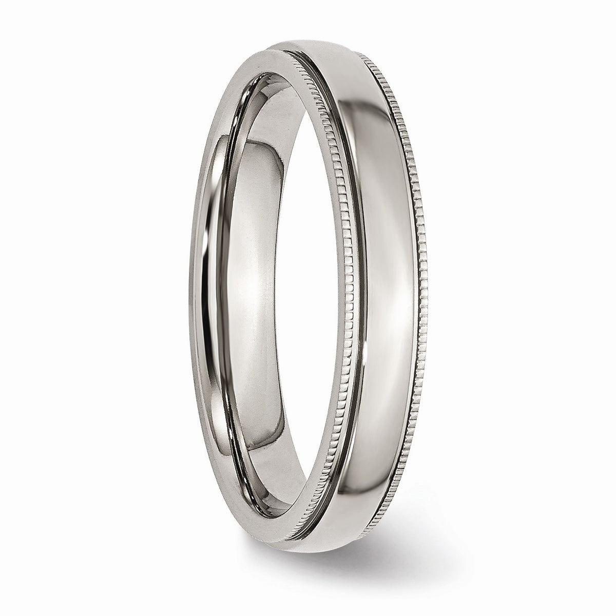 Alternate view of the Stainless Steel Beaded Edge 4mm Polished Comfort Fit Band by The Black Bow Jewelry Co.