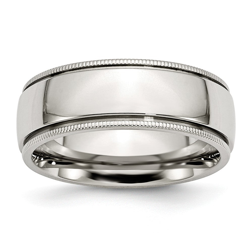 Stainless Steel Beaded Edge 8mm Polished Comfort Fit Band, Item R10397 by The Black Bow Jewelry Co.