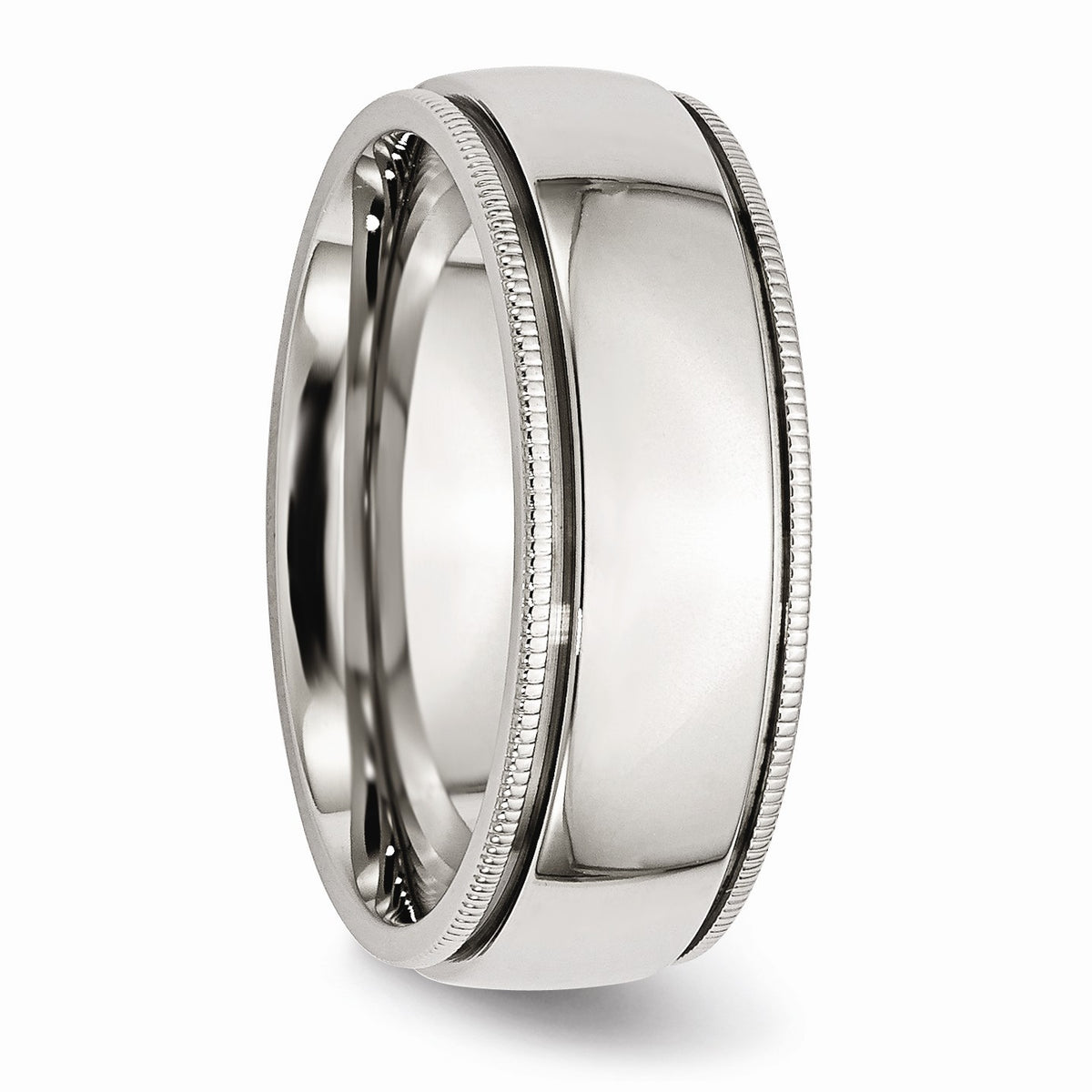 Alternate view of the Stainless Steel Beaded Edge 8mm Polished Comfort Fit Band by The Black Bow Jewelry Co.