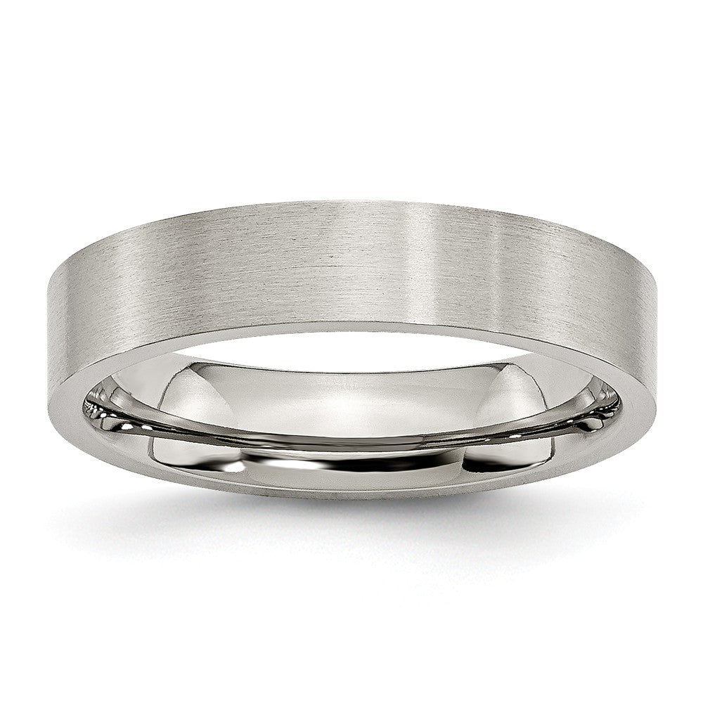 5mm Brushed Stainless Steel Flat Comfort Fit Wedding Band, Item R10398 by The Black Bow Jewelry Co.
