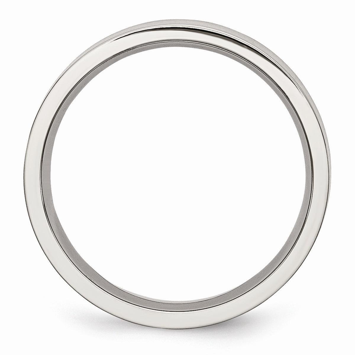 Alternate view of the 5mm Brushed Stainless Steel Flat Comfort Fit Wedding Band by The Black Bow Jewelry Co.