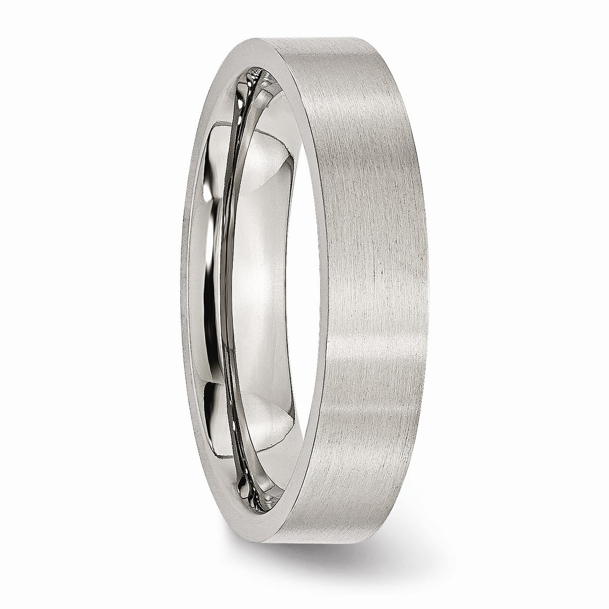 Alternate view of the 5mm Brushed Stainless Steel Flat Comfort Fit Wedding Band by The Black Bow Jewelry Co.