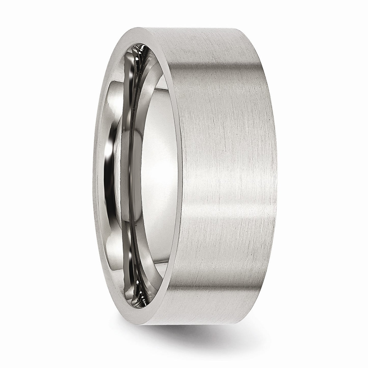 Alternate view of the 8mm Brushed Stainless Steel Flat Comfort Fit Wedding Band by The Black Bow Jewelry Co.