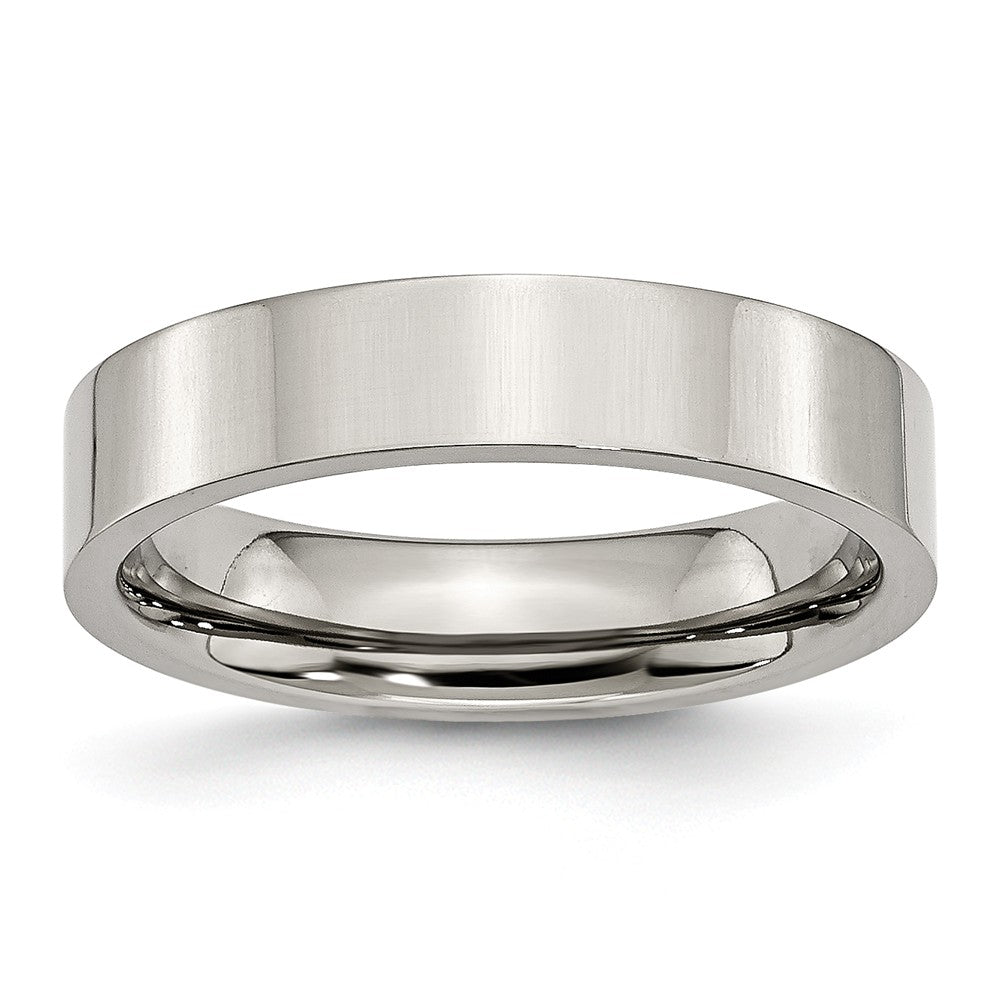 5mm Polished Stainless Steel Flat Comfort Fit Wedding Band - The