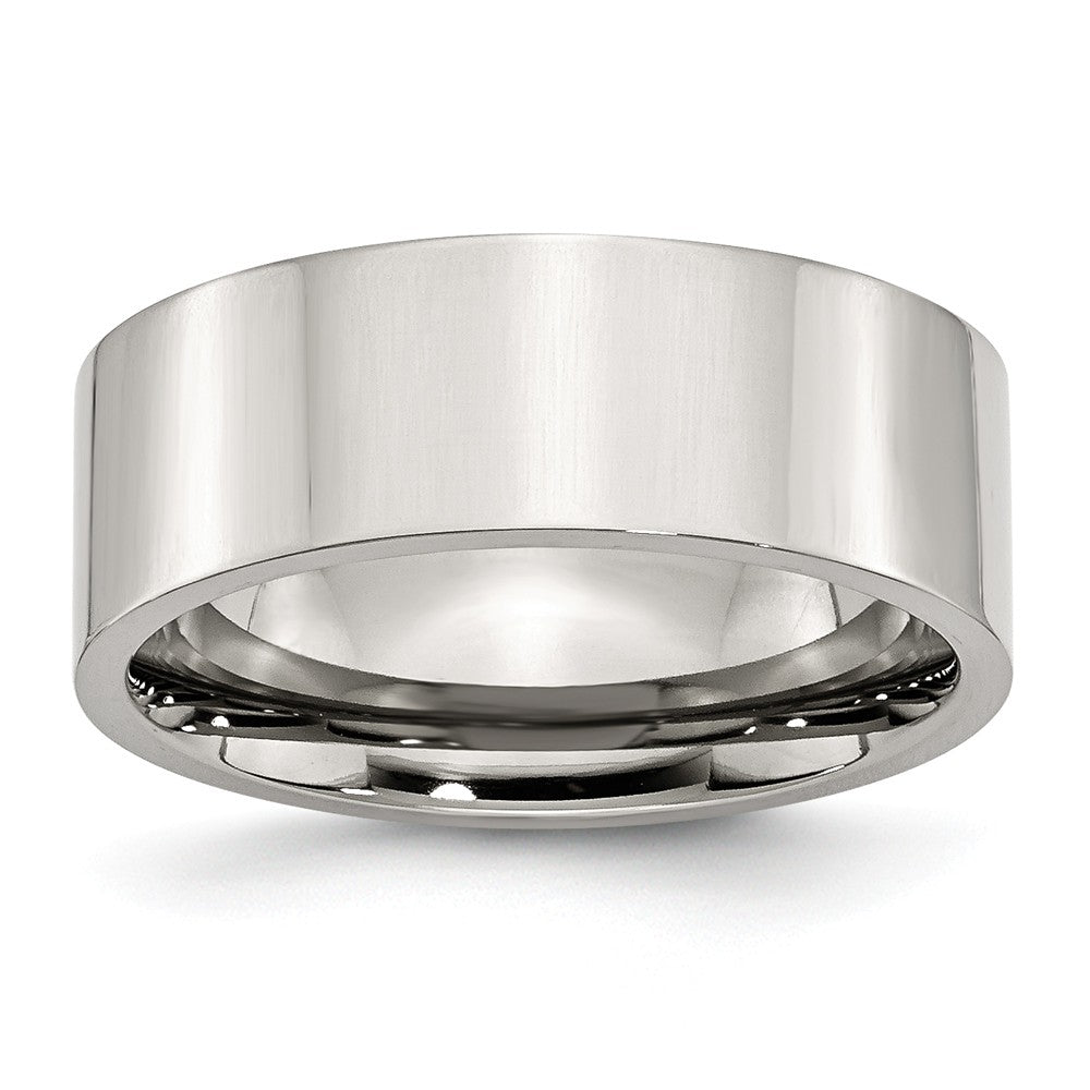8mm Polished Stainless Steel Flat Comfort Fit Wedding Band, Item R10402 by The Black Bow Jewelry Co.