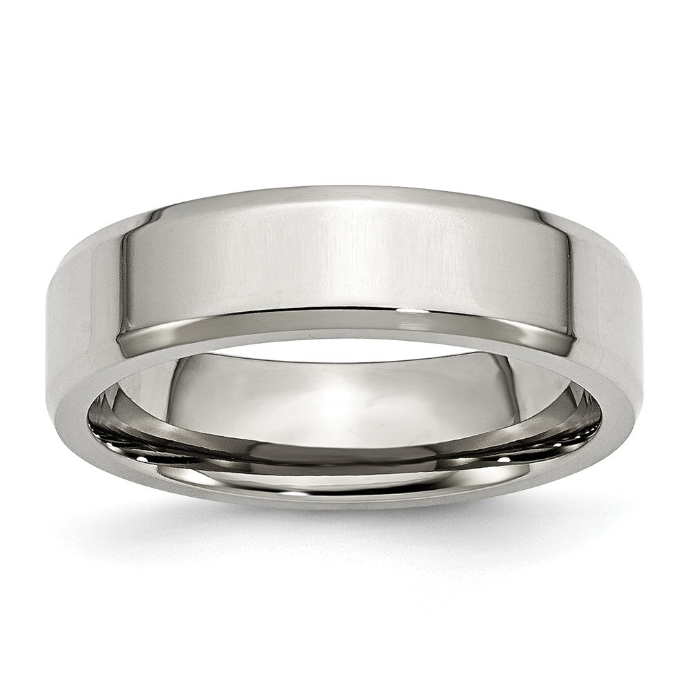 6mm Polished Beveled Edge Comfort Fit Stainless Steel Band, Item R10403 by The Black Bow Jewelry Co.