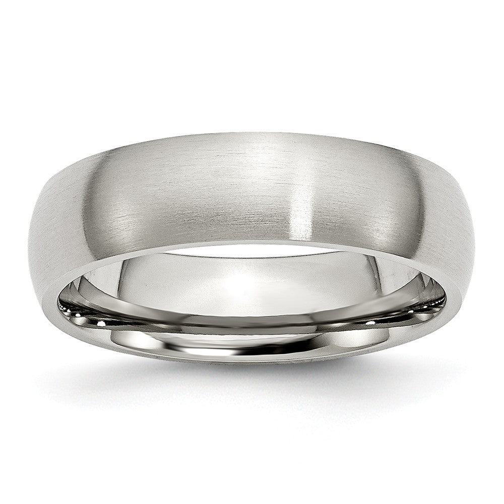 6mm Brushed Domed Comfort Fit Band in Stainless Steel, Item R10406 by The Black Bow Jewelry Co.
