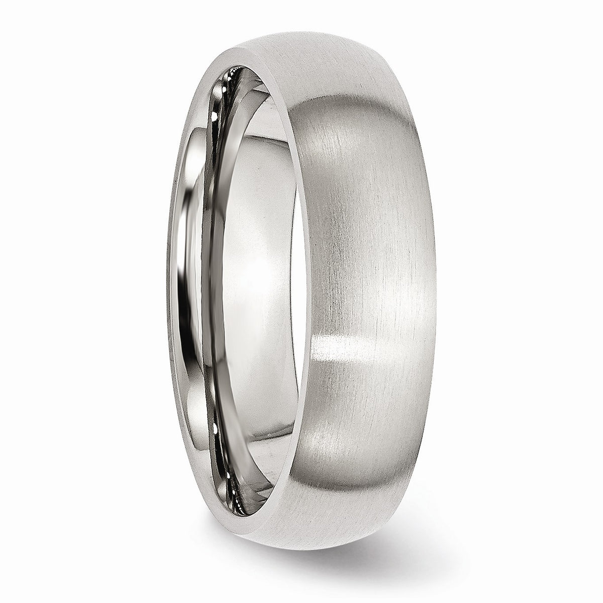 Alternate view of the 6mm Brushed Domed Comfort Fit Band in Stainless Steel by The Black Bow Jewelry Co.