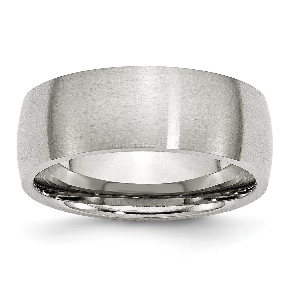 8mm Brushed Domed Comfort Fit Band in Stainless Steel, Item R10407 by The Black Bow Jewelry Co.