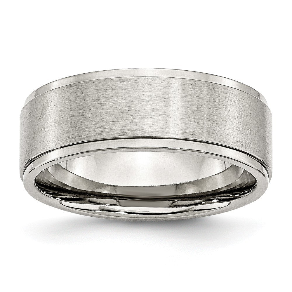 8mm Stainless Steel Ridged Edge Dual Finished Comfort Fit Band, Item R10408 by The Black Bow Jewelry Co.