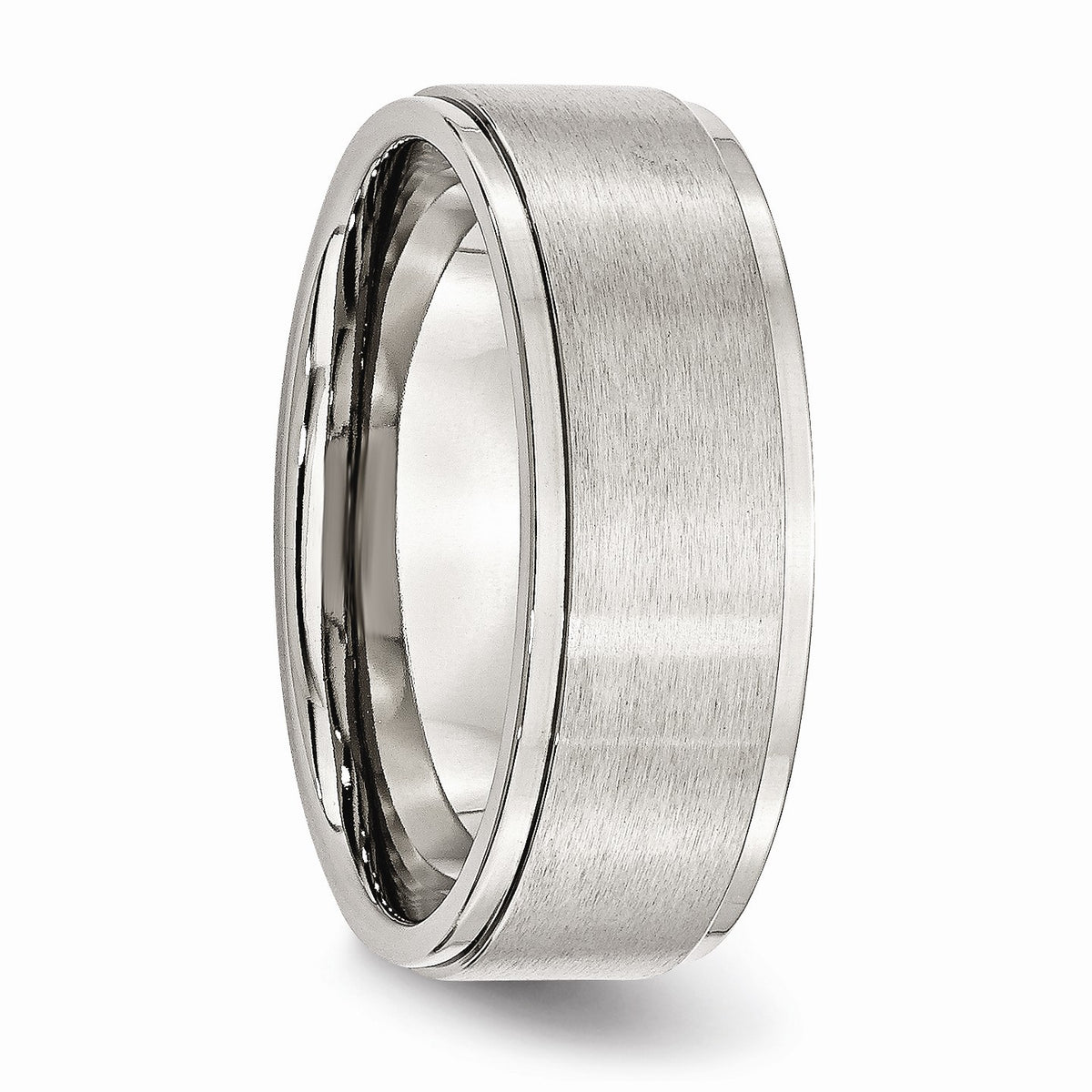 Alternate view of the 8mm Stainless Steel Ridged Edge Dual Finished Comfort Fit Band by The Black Bow Jewelry Co.