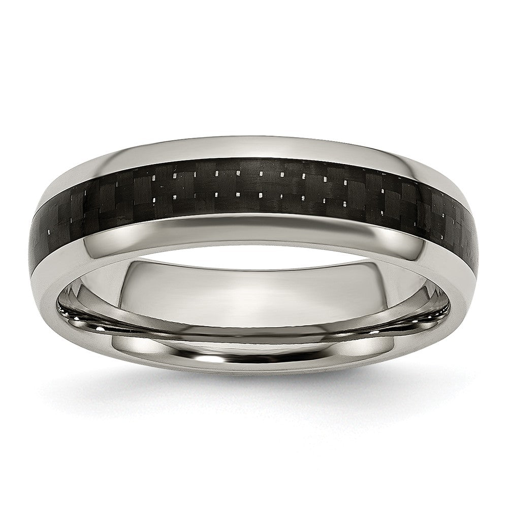 Titanium Black Carbon Fiber 6mm Polished Domed Comfort Fit Band, Item R10410 by The Black Bow Jewelry Co.