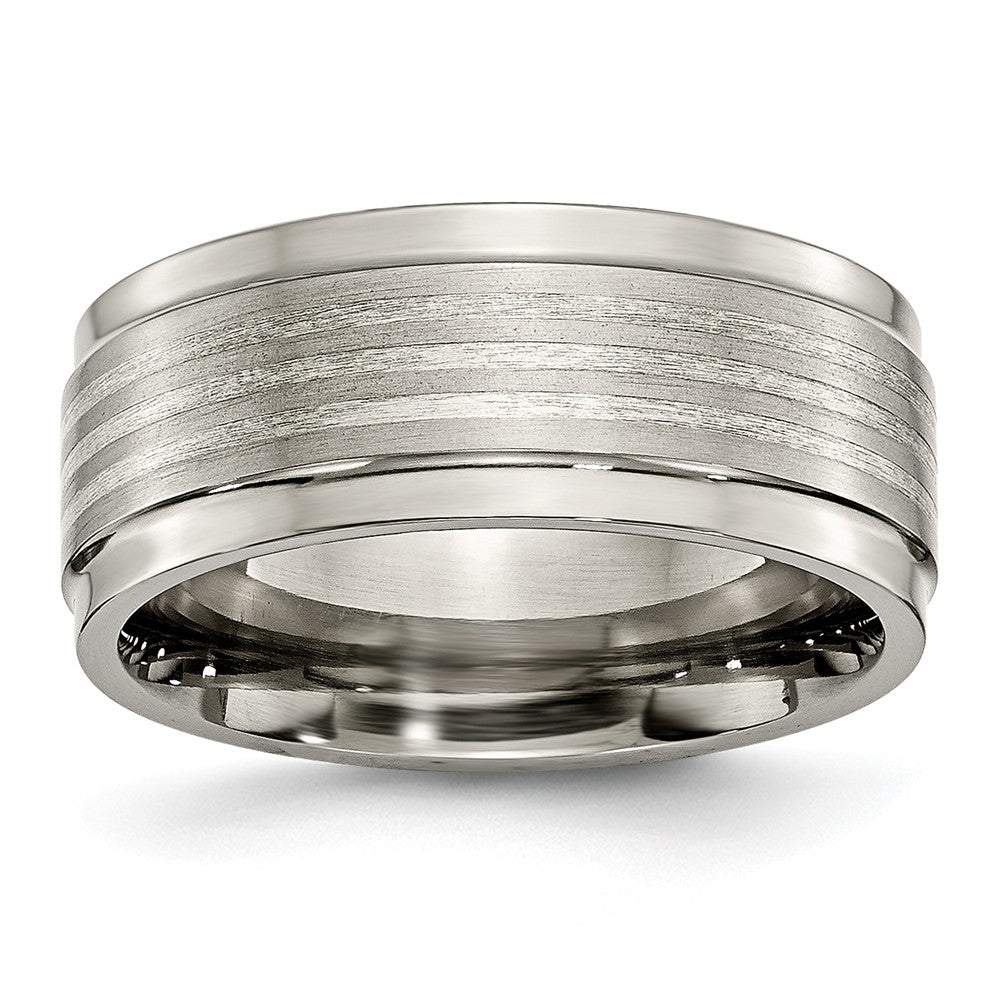 9mm Ridged Edge Striped Band in Titanium and Sterling Silver, Item R10416 by The Black Bow Jewelry Co.