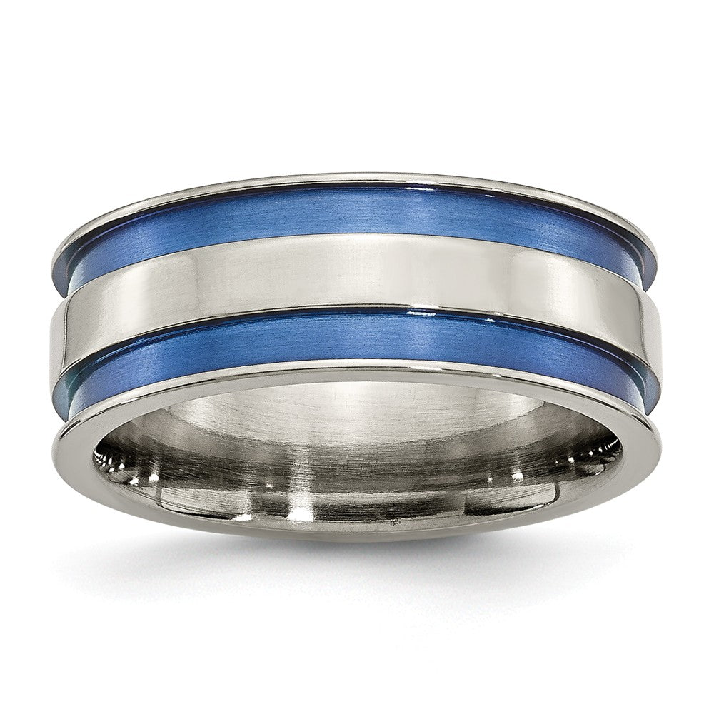 8.5mm Titanium Blue Double Grooved Polished Band, Item R10419 by The Black Bow Jewelry Co.
