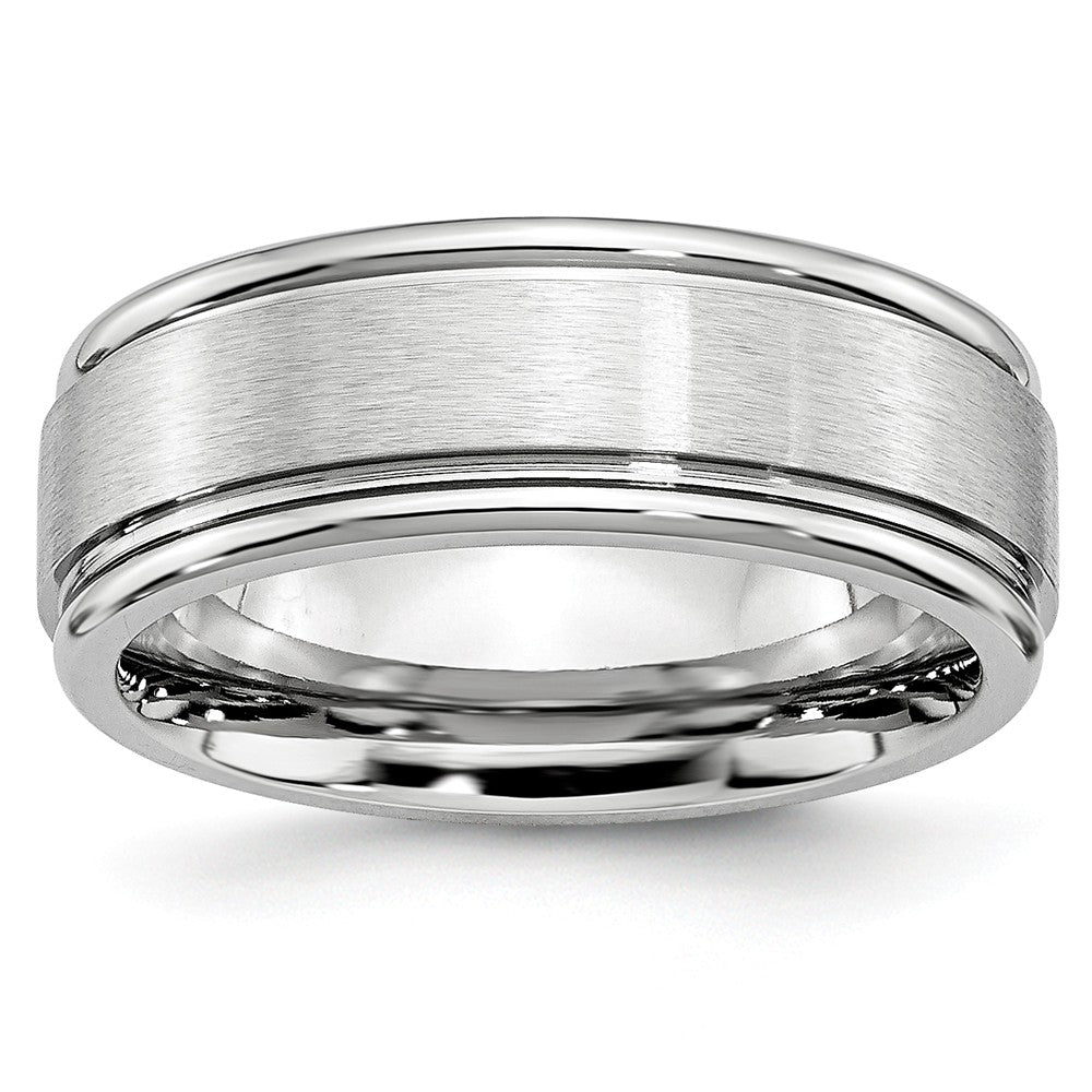8mm Cobalt Satin Finish Ridged Edge Comfort Fit Band, Item R10448 by The Black Bow Jewelry Co.