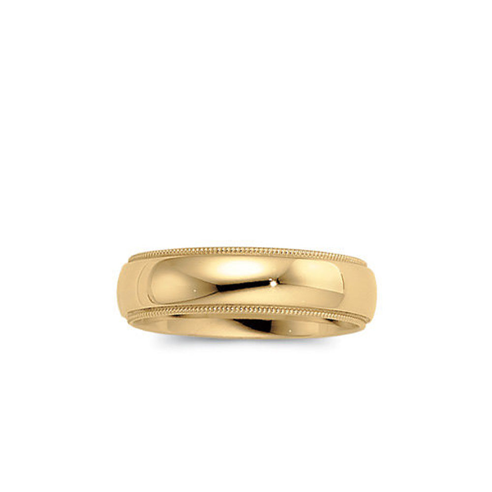 4mm Light Milgrain Edge Comfort Fit Domed Band in 14k Yellow Gold, Item R10550 by The Black Bow Jewelry Co.
