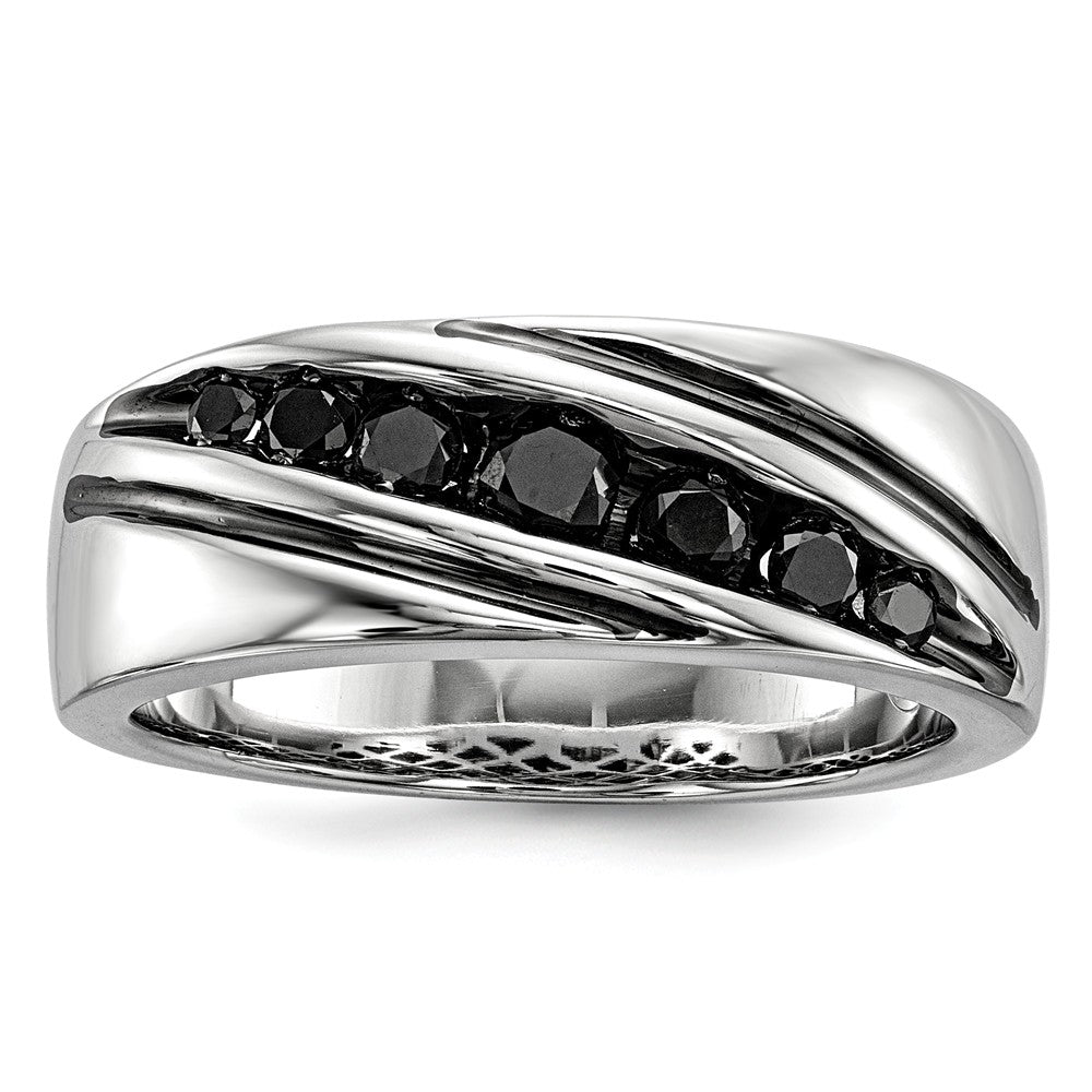 Men&#39;s 1/2 Cttw Black Diamond Band in Rhodium Plated Sterling Silver, Item R10609 by The Black Bow Jewelry Co.