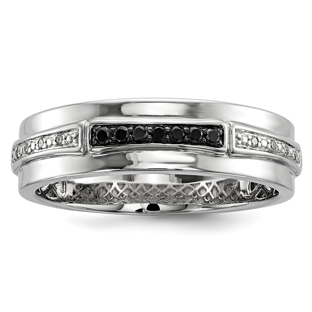 Men&#39;s 1/8 Cttw Black &amp; White Diamond 6mm Band in Sterling Silver, Item R10610 by The Black Bow Jewelry Co.