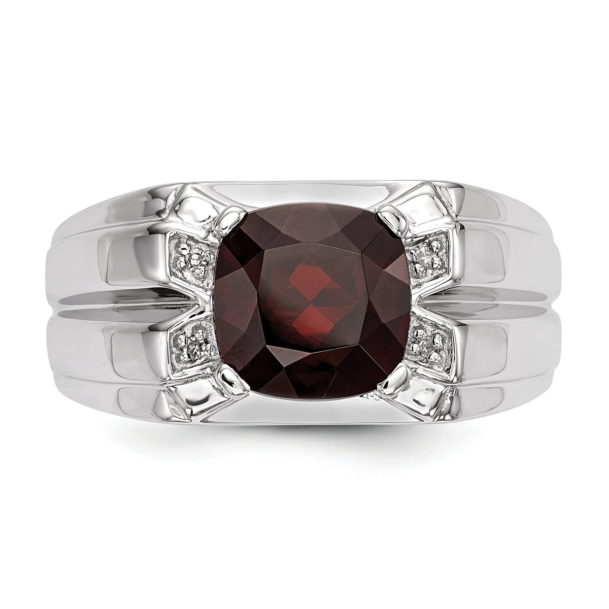 Alternate view of the Cushion Cut Garnet &amp; Diamond Tapered Ring in Sterling Silver by The Black Bow Jewelry Co.