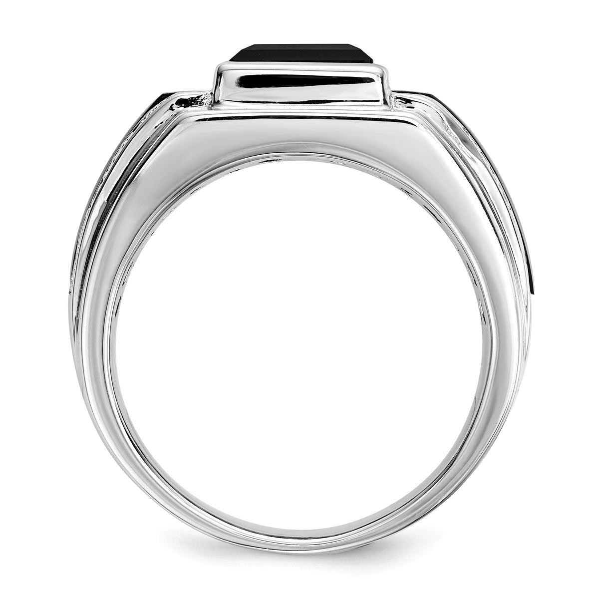 Alternate view of the Mens White Diamond &amp; Black Onyx 11.5mm Tapered Band in Sterling Silver by The Black Bow Jewelry Co.