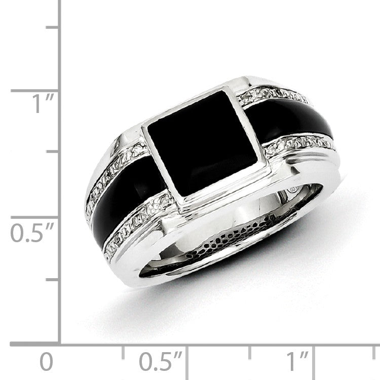 Alternate view of the Mens White Diamond &amp; Black Onyx 11.5mm Tapered Band in Sterling Silver by The Black Bow Jewelry Co.