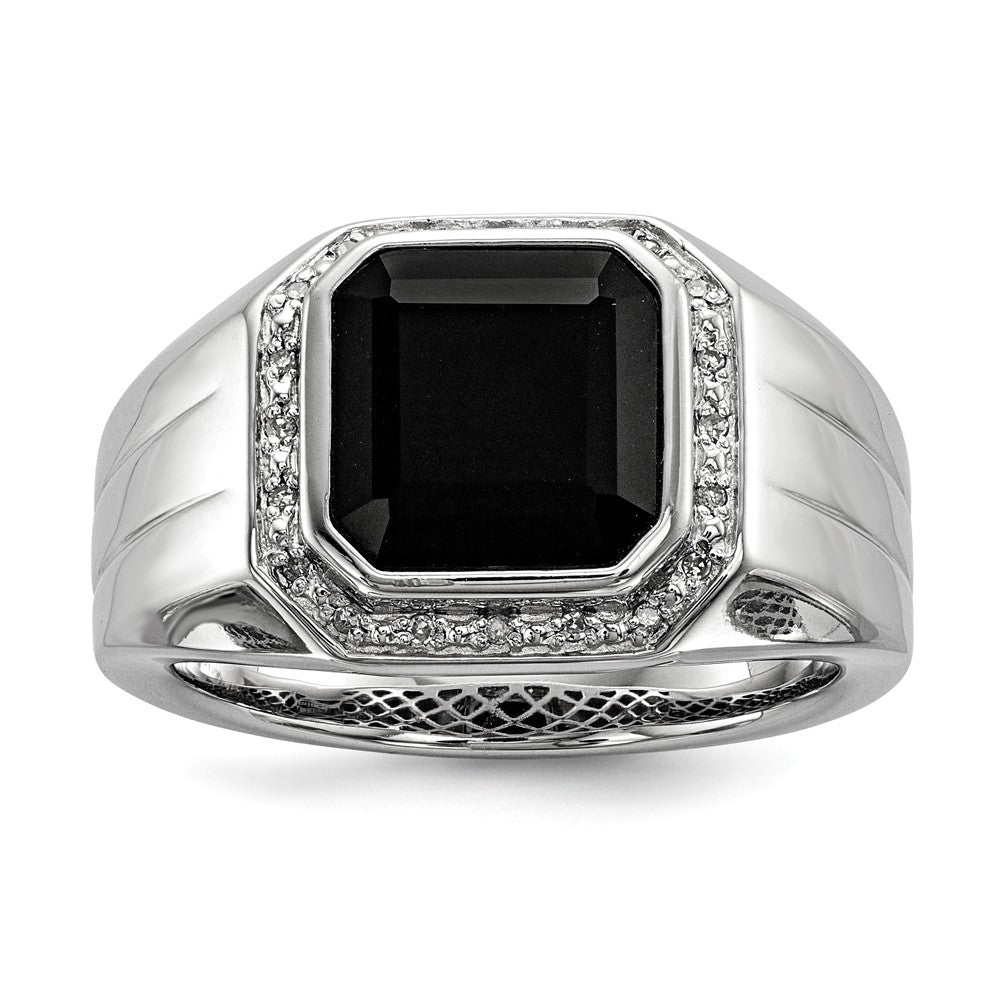 Diamond &amp; Black Onyx Octagon 16mm Tapered Ring in Sterling Silver, Item R10625 by The Black Bow Jewelry Co.