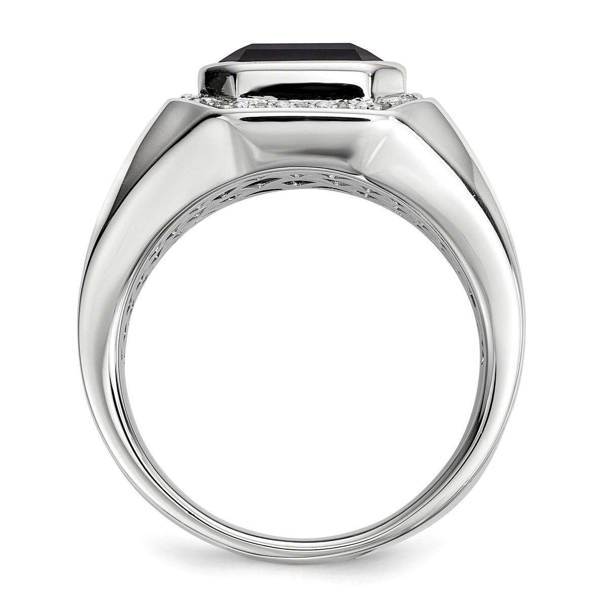 Alternate view of the Diamond &amp; Black Onyx Octagon 16mm Tapered Ring in Sterling Silver by The Black Bow Jewelry Co.