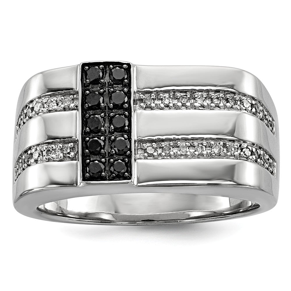 Mens Sterling Silver 1/2 Ctw White &amp; Black Diamond Flat Top 11mm Band, Item R10627 by The Black Bow Jewelry Co.