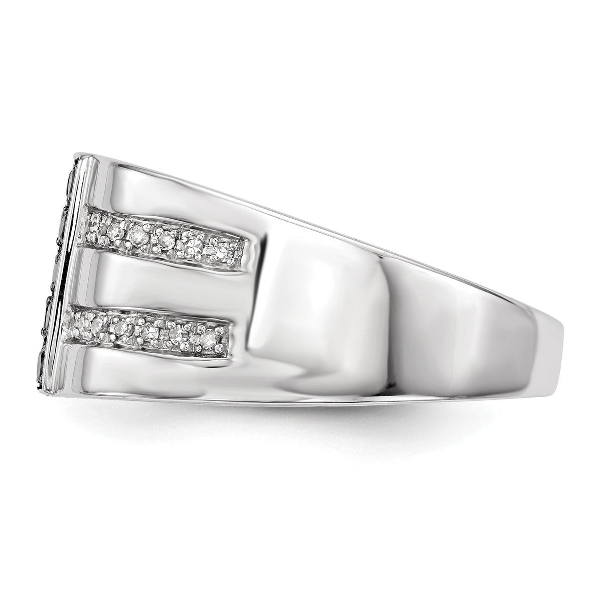 Alternate view of the Mens Sterling Silver 1/2 Ctw White &amp; Black Diamond Flat Top 11mm Band by The Black Bow Jewelry Co.