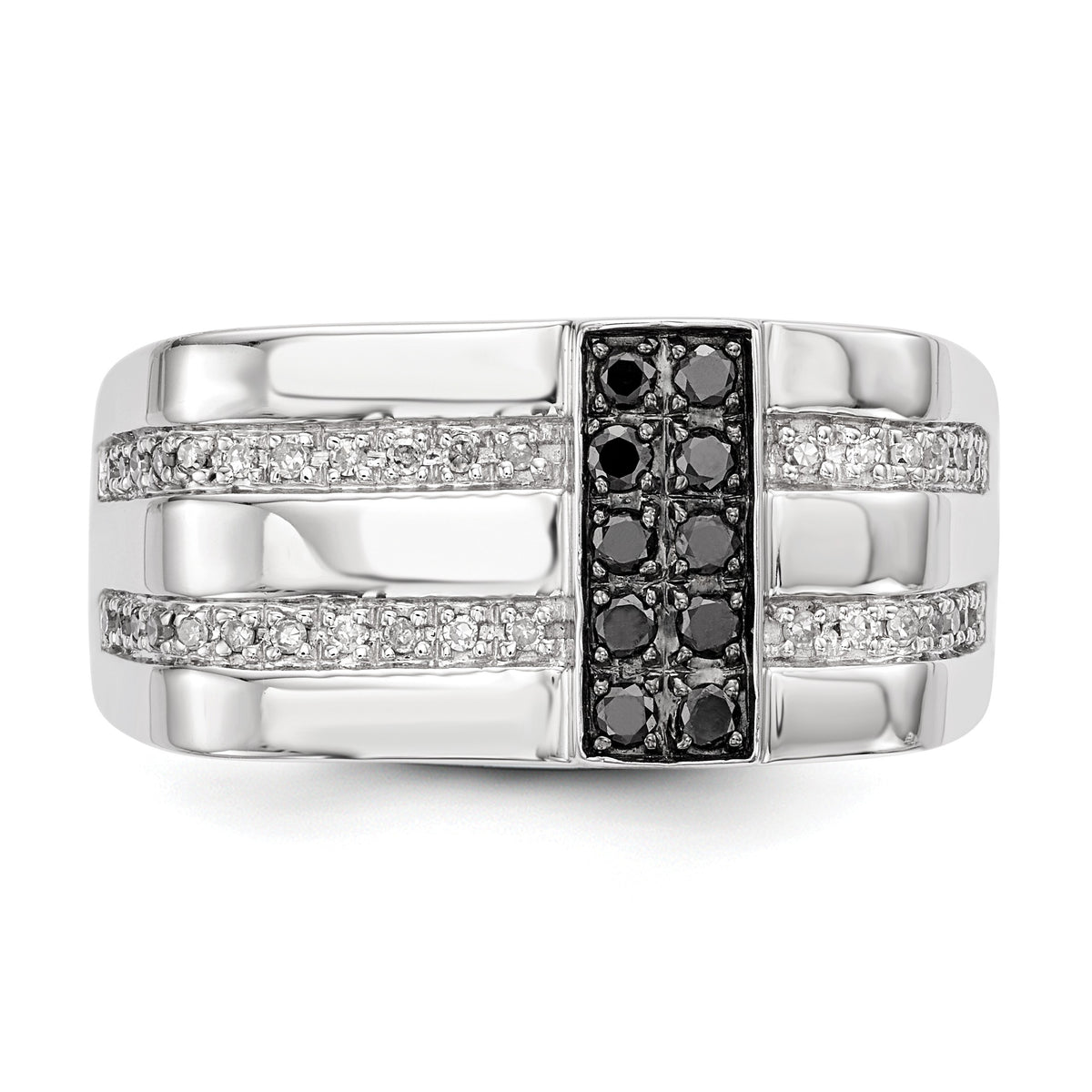 Alternate view of the Mens Sterling Silver 1/2 Ctw White &amp; Black Diamond Flat Top 11mm Band by The Black Bow Jewelry Co.