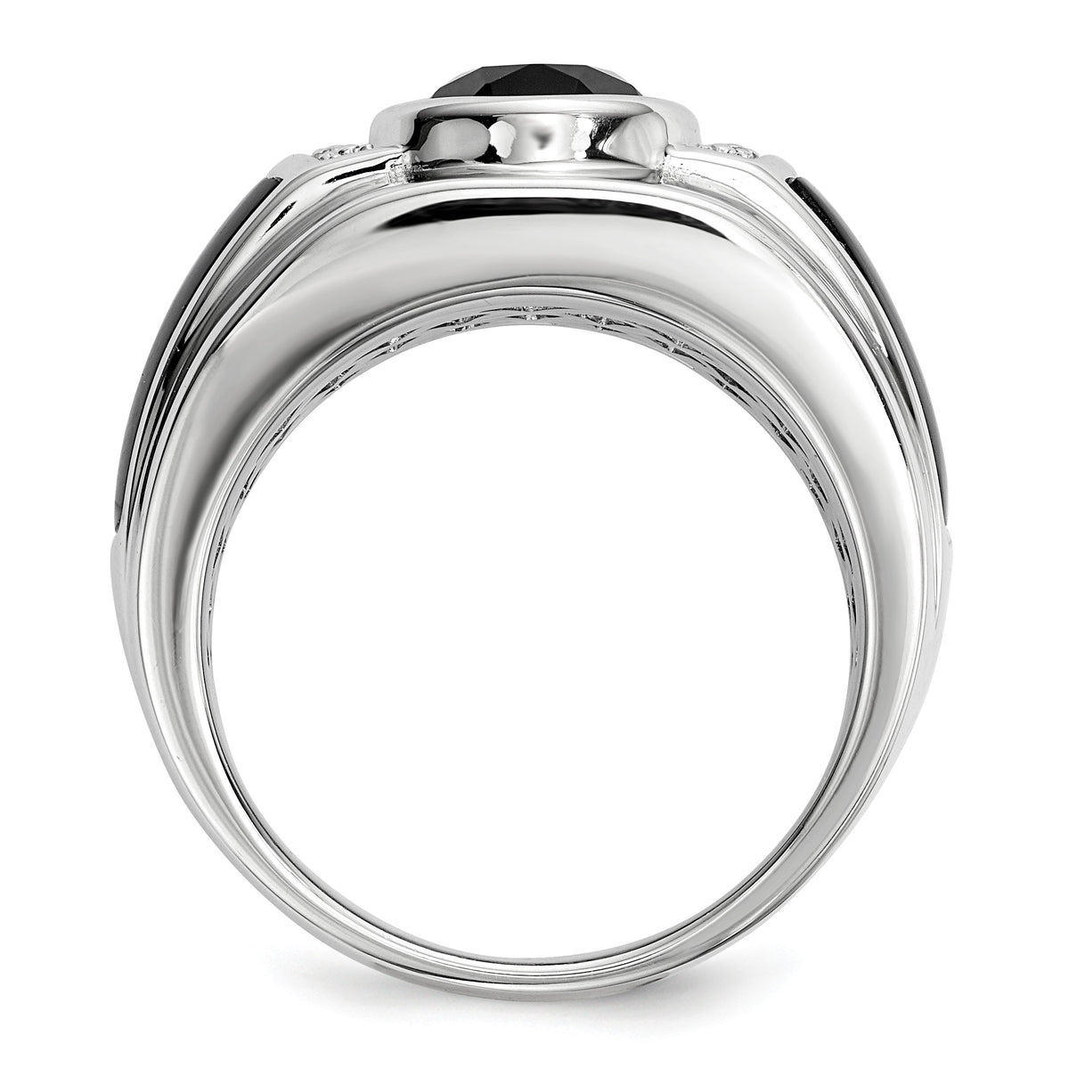 Alternate view of the Diamond &amp; Oval Black Onyx 13mm Tapered Ring in Sterling Silver by The Black Bow Jewelry Co.